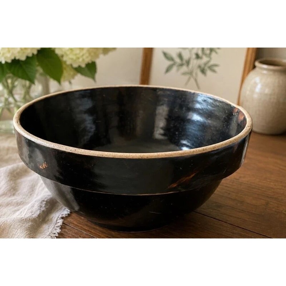 Vintage Western Stoneware Co. Deep Brown Glazed Bowl – Large Farmhouse Pottery